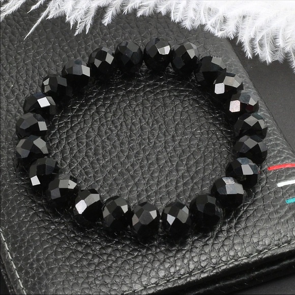 NEW BLACK FACETED STONE MENS BRACELET - Picture 3 of 6